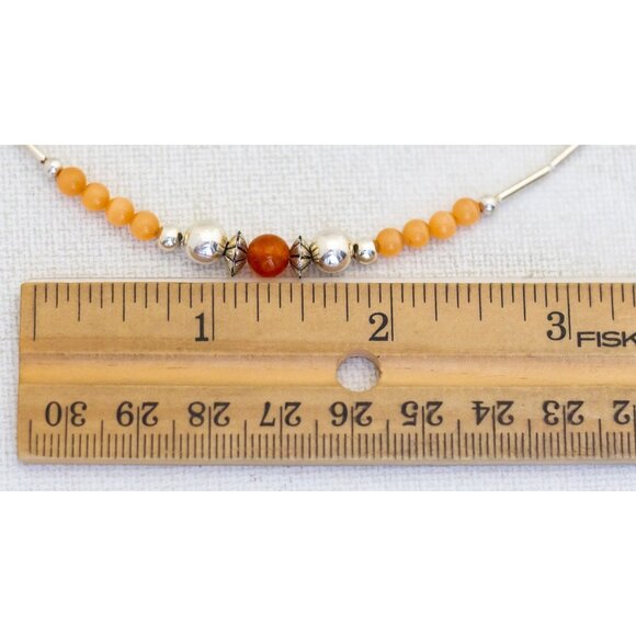 7 1/2 inch, Orange Beads Silver Tone Elegant Bracelet - A26 - Picture 3 of 3